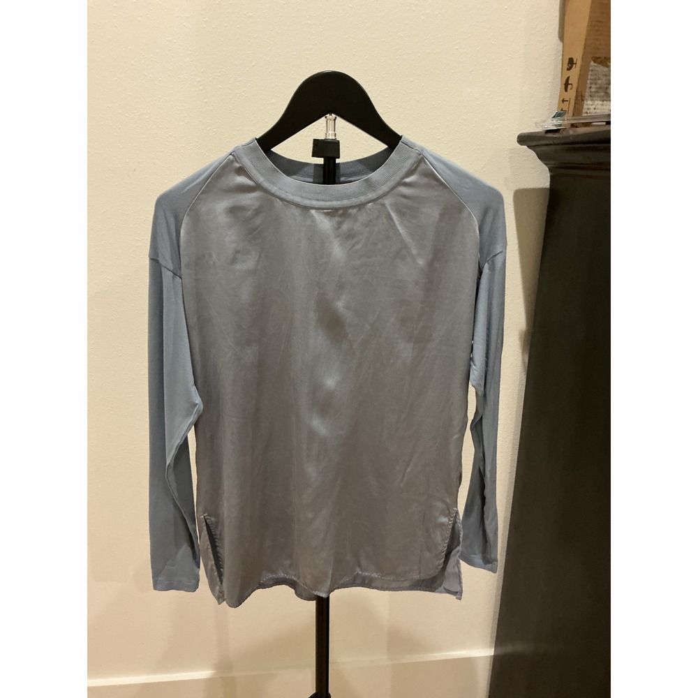 Per Se by Carlisle Blue Silk Mixed Media Long Sleeve Crew Neck Top Size 4